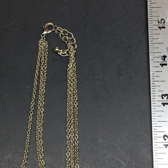 Gold Necklace Earrings Triple Chain Triangle Brown Stone V - Picture 10 of 10